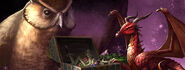 Owlbear (left) and pseudodragon (right) in Neverwinter MMO promotional art.