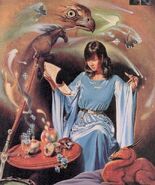 An elven wizard casts find familiar from a spell scroll.