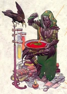 Alchemist 3e.png (1.51 MB) Large beakers rest on a stand as a drow alchemist is hard at work.