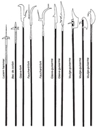 A simple illustration of the lucerne hammer alongside various different combination weapons.