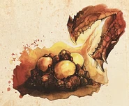 A red dragon heating up her eggs.