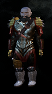 A duergar hellfire warlock in the class's traditional garb.