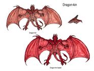 Concept art of dragon-kin and dragon-kin leader.