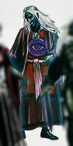 A  of Ghaunadaur wearing his church's ceremonial garb.