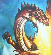 A red dragon spewing its fire breath.