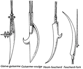 An illustration of the heads of various combination weapons.