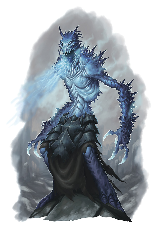Fimbrul devils resembled thin humanoids with blue skin and craggy, ice-like...