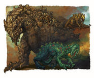 Mountain (left), plains (top right), and jungle (bottom) landwyrms.