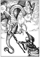 A wyvern feels the shocking effects of a ring of shooting stars.