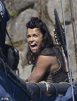 Michelle Rodriguez making battle faces.