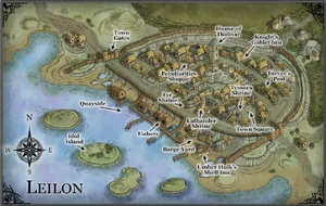 Labeled map of a recently rebuilt Leilon circa 1491 DR.
