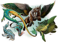 A group of lung dragons, including a lung wang (first from the right).