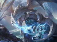 A white dragon giving a group of adventurers a cold shoulder, and a cold everything else as well.