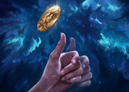 One of Tymora's tricksters channeling her power of duplicity with Lady Luck's holy symbol.