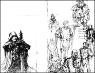 An early sketch of characters, including Alagondar's portrait.