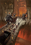 Fire giants and human prisoners move giant-sized minecarts inside of Ironslag.