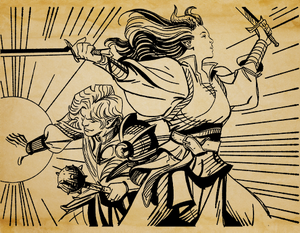A group of valorous adventurers from the pages of Baldur's Mouth Gazette.
