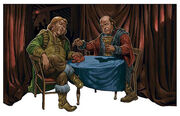 A pair of Luthbaernar merchants conducting business.