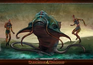 Promotional wallpaper of an aboleth and two servitors.