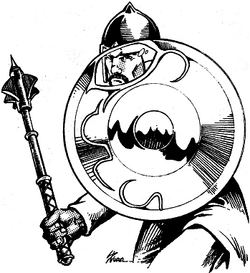 King Silvam Ithal of Tethyr bearing the legendary Shield of Silvam.