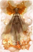 Shikah Lilah, a Calishite fire genasi cleric of Sune, concept art by Vance Kovacs.