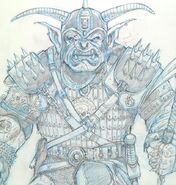 Concept art of a well-armored hobgoblin from Baldur's Gate.