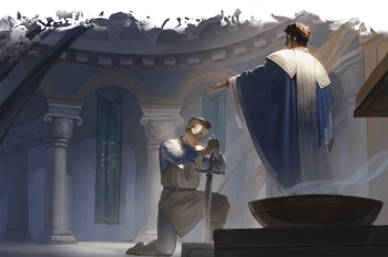 A Tyrran paladin seeks guidance.