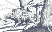 A ranger rides in the forest atop a giant boar mount