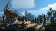 Outskirts of Rivington with Wyrm's Crossing looming in the distance.