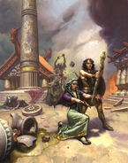 Cover art by Mark Zug, depicting Kehrsyn and Tiglath using the Alabaster Staff.