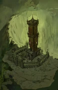The Tower of Dracandros on the Haptooth Hill, concept art by Vance Kovacs.