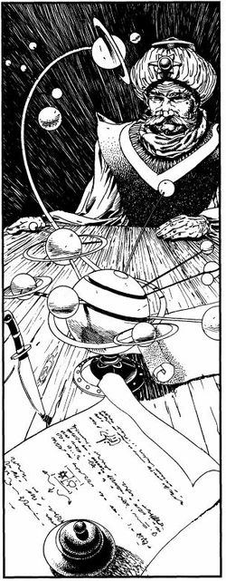 An astrologer charting his next spell.