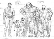 3rd-edition concept art showing a male gnome and other races with a height chart.