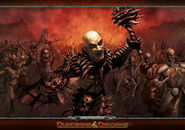 Promotional wallpaper of a death knight leading an undead army.