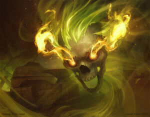 skulls with green flames