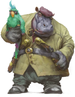 Polly want a drink? Commodore Krux with Luigi's pet parrot.