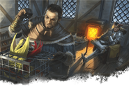 Speaker Naerth Maxildanarr of Targos feeding his caged pet flying snakes with a mouse.