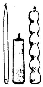 Left to right: taper, votive, and knobbed candles.