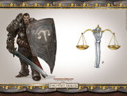 Promotional wallpaper of a doomguide and the symbol of Kelemvor.