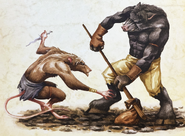 A wererat fighting a wereboar.