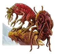 Two yugoloths: a piscoloth (left) and a skeroloth (right).