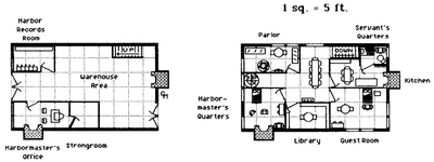 The floor plan for Narwhal Manor; first floor on the left, second floor on the right.