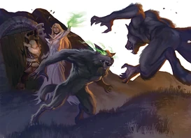 An  in Brokenstone commands a bewitched  to protect her against another.