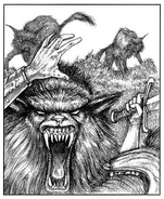 An adventurer and a pack of worgs.