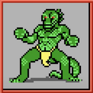 Ssslader stands proudly in a loincloth.