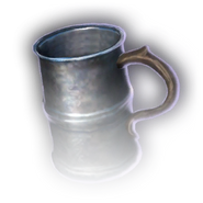 A tall metal mug.