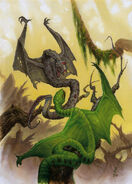 A flying snake fights against an undead counterpart.