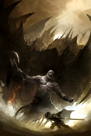 Galaeron overtaken by his shadow while fighting atop the sands of .
