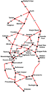 Travel distances in miles along major Vastian roads.