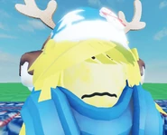 Closeup of Cold Outside's face.